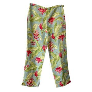 Vintage 90s Rafael Tropical Print Pants Size 10 Flat Front Linen Deadstock NEW